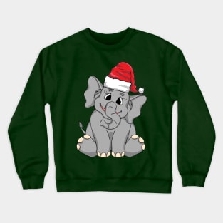 Santa Hat-Wearing Baby Elephant Funny Christmas Holiday Crewneck Sweatshirt